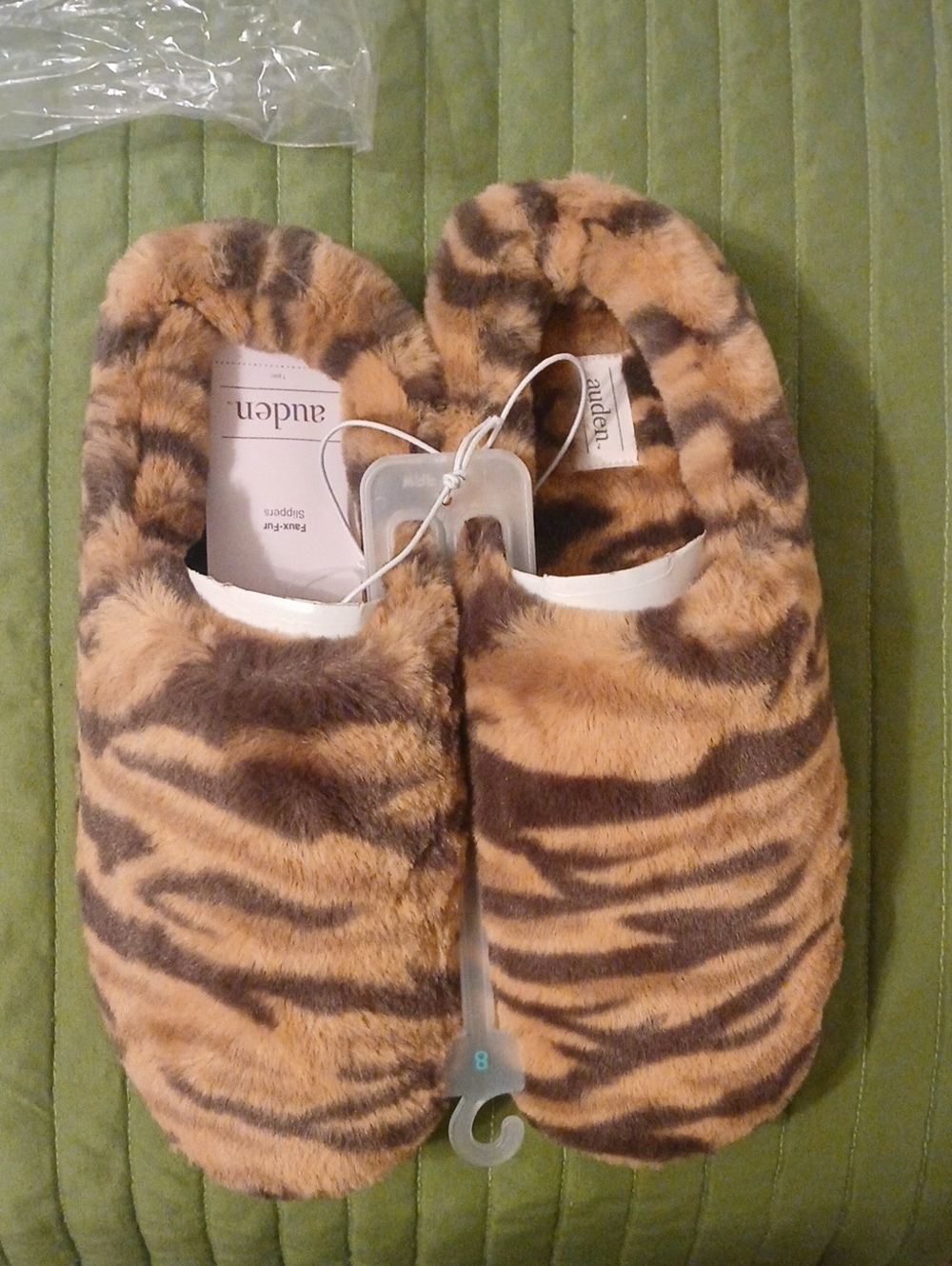 Auden Faux Fur Tiger-Print Slip-On Slippers - Tan & Brown